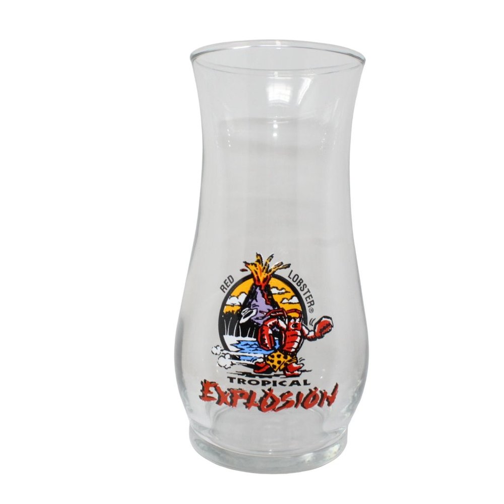 Vintage Red Lobster Tropical Explosion Volcano Clear Hurricane Drinking Glass - Picture 2 of 2